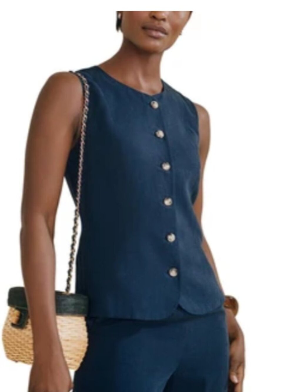 J Mclaughlin Brock linen blend Navy blue Button Sleeveless Top vest s small